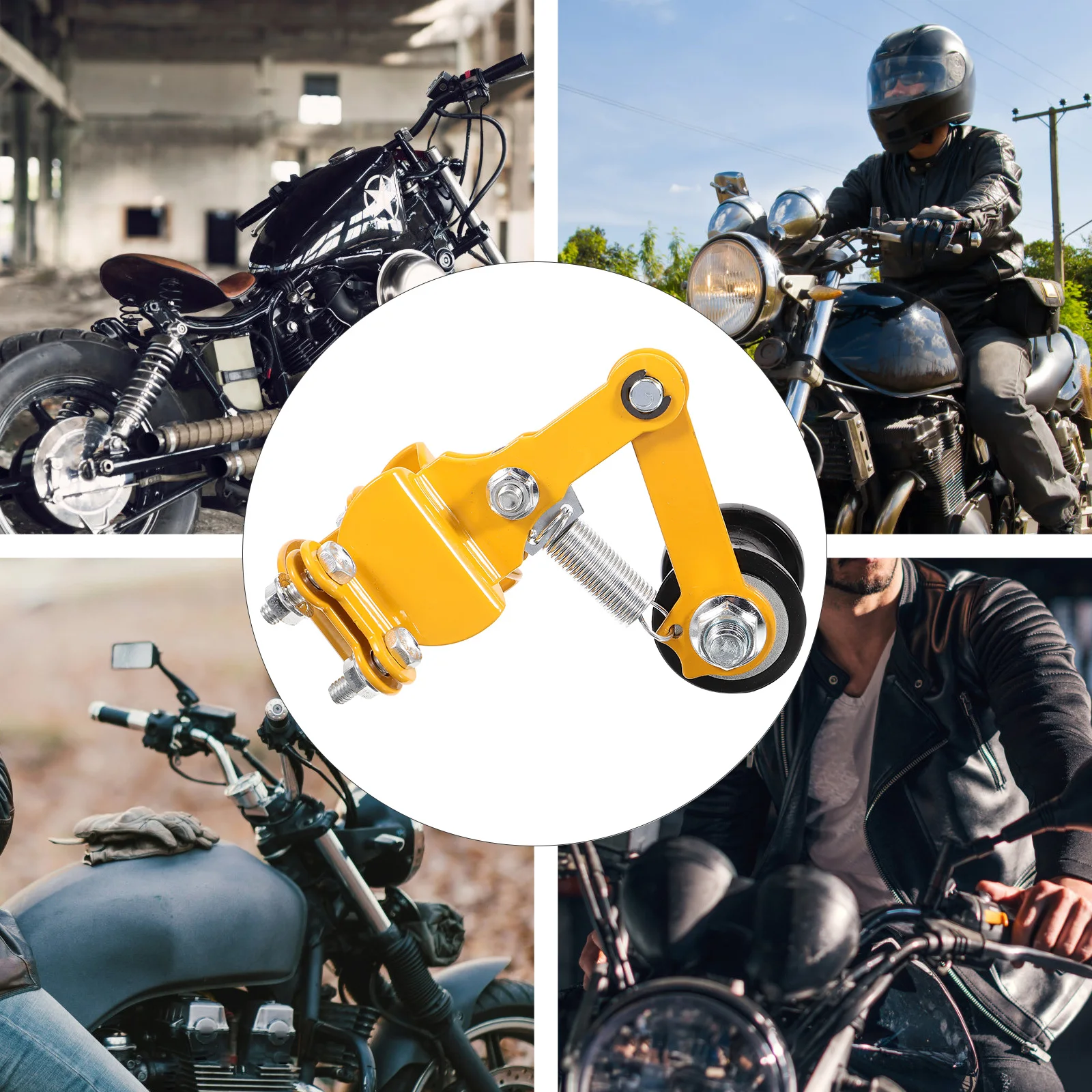 

Chain Tensioner Yellow Wheel Adjustable Motorcycle Chain Tool Tightener Universal Pulley Gear Fastener Stylish Secure Easy Use