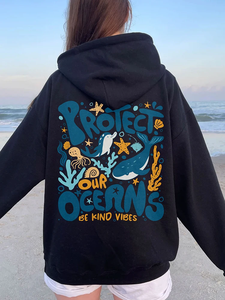 

Protect Our Oceans Respect The Local Printed Hooded Women Hoodies Plus Size Sweatshirt Autumn Winter Female Casual Streetwear