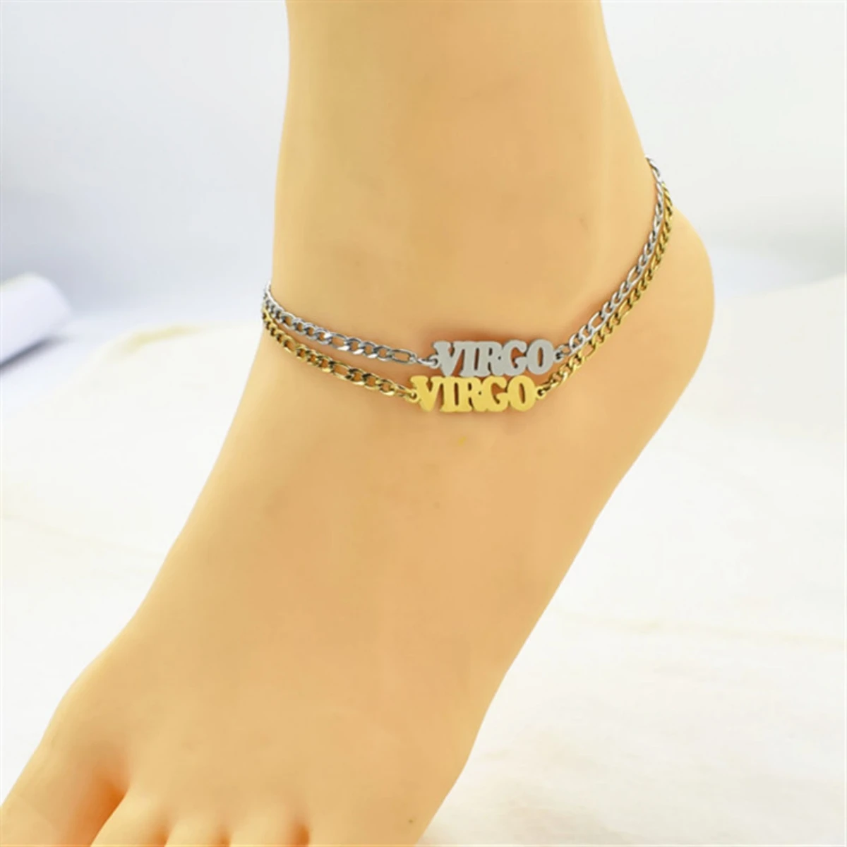 12 Constellation Anklets for Women Stainelss Steel Old English Letter Zodiac Signs Anklet Birthday 3mm Jewelry Accessoires 2024