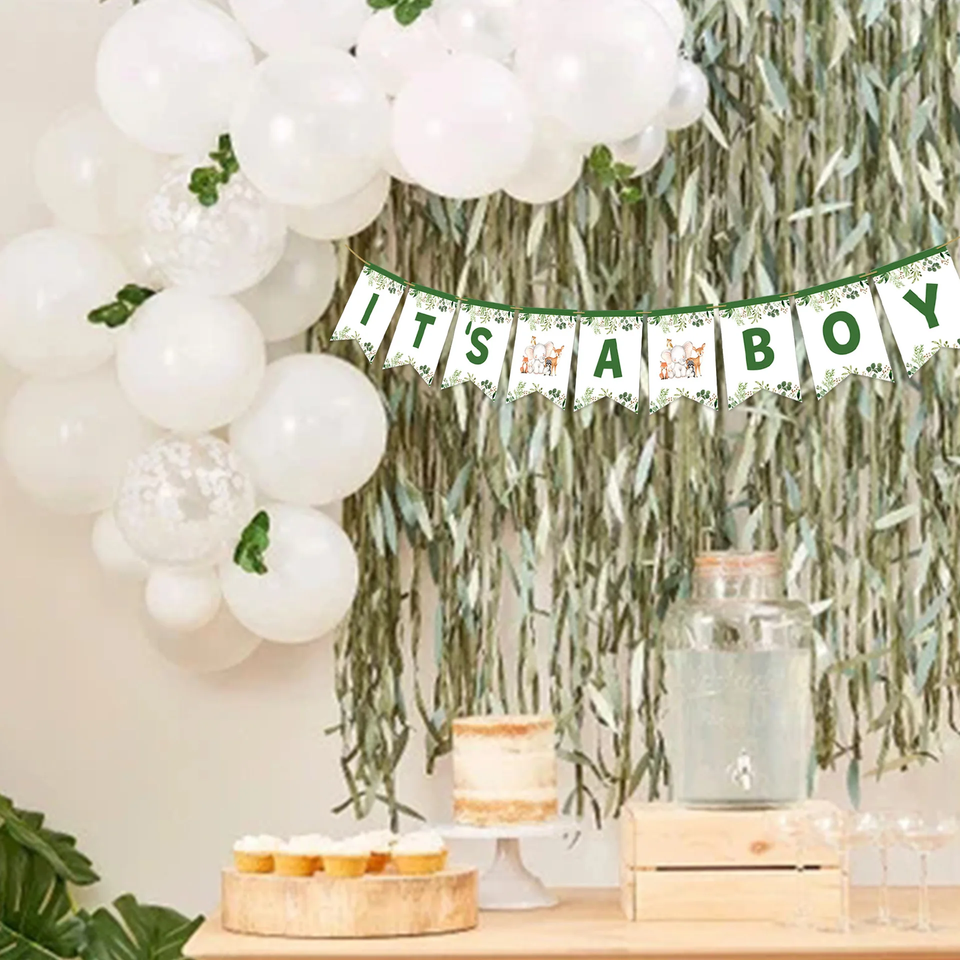 Baby Shower Green Elephant  Baptism Gender Reveals Flag Boys Or Girl She Or He Birthday Party Banner