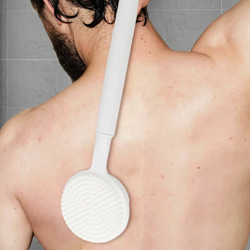 

New Silicone Back Scrubber For Shower Bath Body Brush With Telescopic Adjustable Long Handle Double Sided Shower Brush