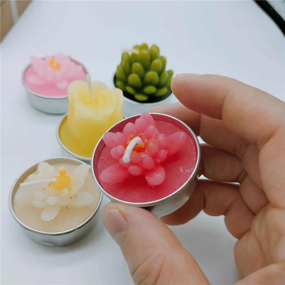 Cute Plant Candle Christmas Dinner Table Setting Lily Cherry Blossom Succulent Plant Candles for Home Restaurant Decorative 1Pcs