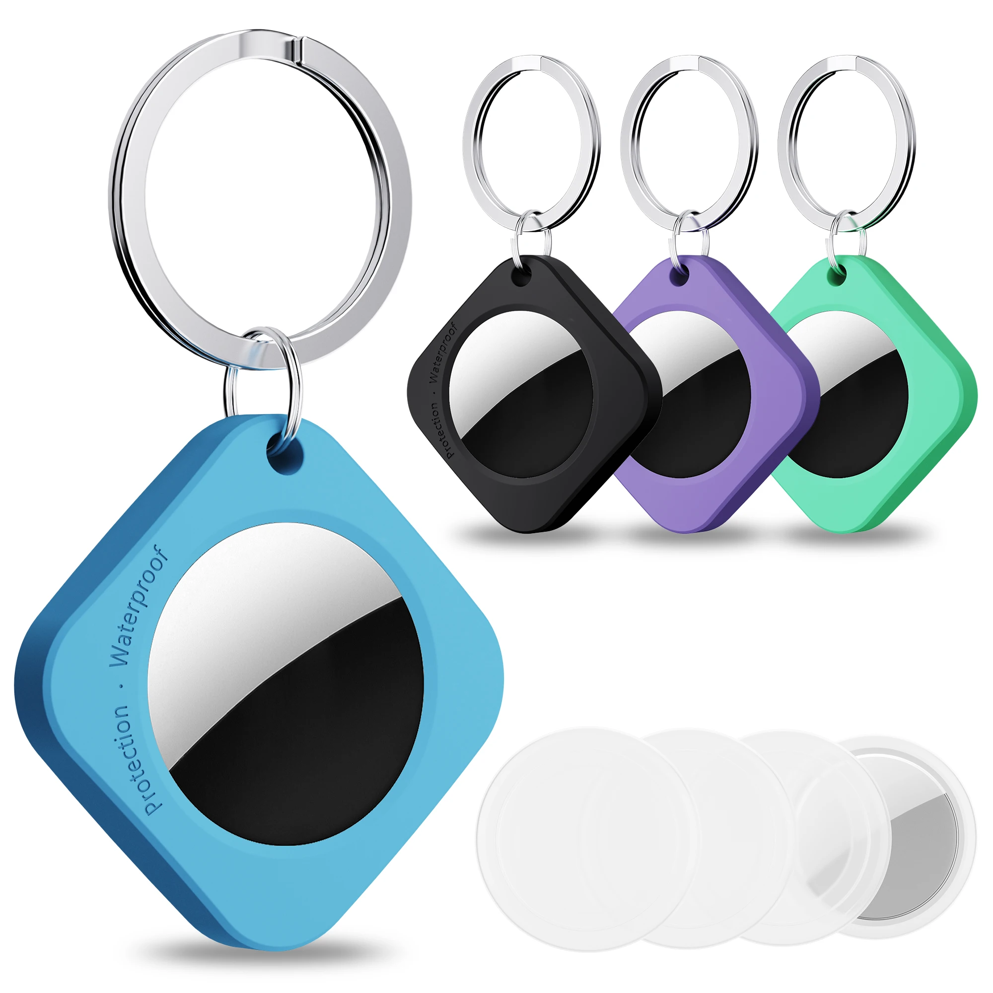 4 Pack Silicone Airtag Case With Keychain Protective Cover for Apple Air tag Key Tracker Airtags Holder Key Ring Accessories