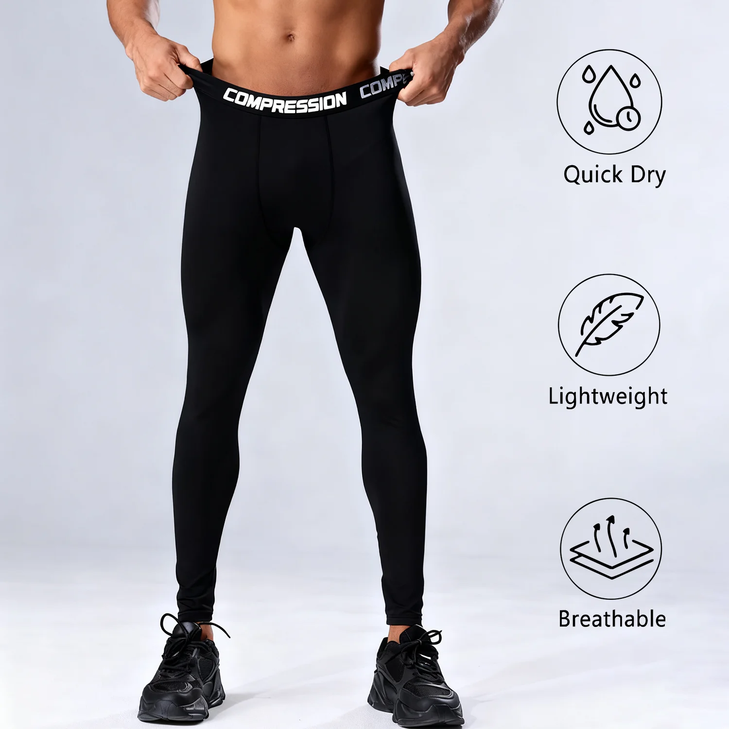 Men's Compression Leggings High Elastic Quick Dry Breathable Sports Base Layer for Gym Running Basketball Workout
