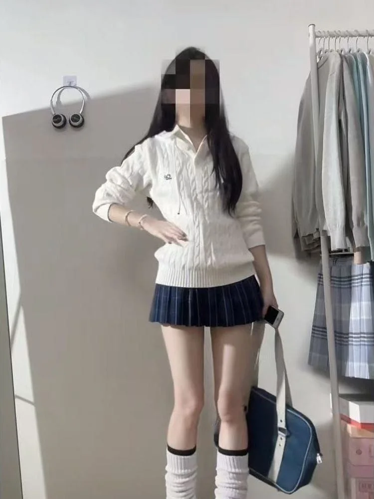 

Корейский вязаный свитер для колледжа, пальто Long Sve с капюшоном, осень-зима, orm Jk Outfit Fem Faion, комплект повседневной одежды