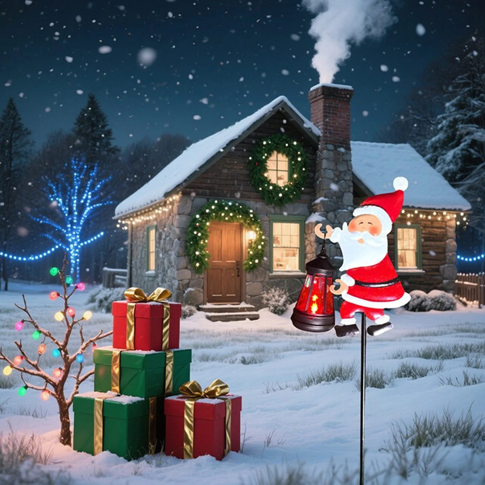 Christmas Santa Solar Kettle Lights Garden Solar Watering Can Light Solar Santa Claus Light for Patio Pathway Yard Holiday Gifts