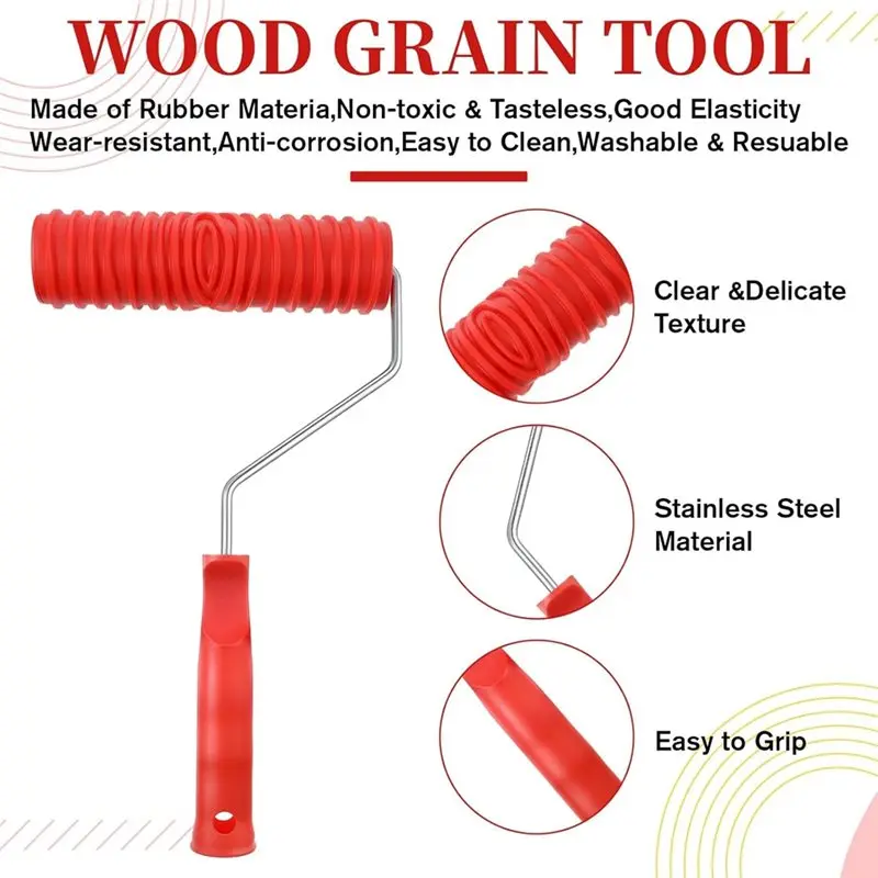 مطاط DIY لأدوات طلاء الحبوب الخشبية، مجموعة أدوات الحبوب الخشبية مكونة من 7 قطع، أسطوانة طلاء خشبية صناعية مقاس 7.08 بوصة لغرفة الحائط Art-B9 #5