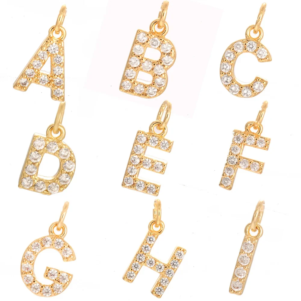 Small Golden  Letter Charm for Jewelry Making Supplies Letter ABC Pendant Design Diy Charms Necklace Earring Zircon Wholesale