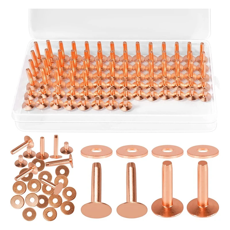 154Pcs Copper Rivets For Leather,Smooth Leather Rivets, Pure Copper Rivets And Burrs For Leather Work Jeans Jacket