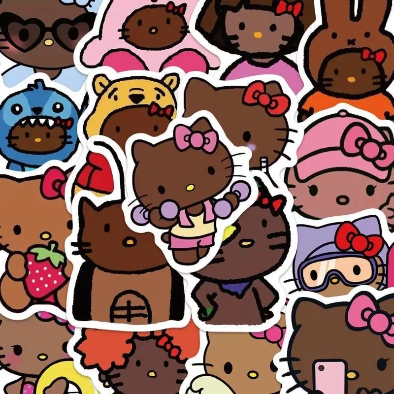 

New Hot Selling 66Pcs Hello Kitty Hawaii Series Cute Cartoon DIY Stickers Fashion Notebook Phone Case Decorative Stickers
