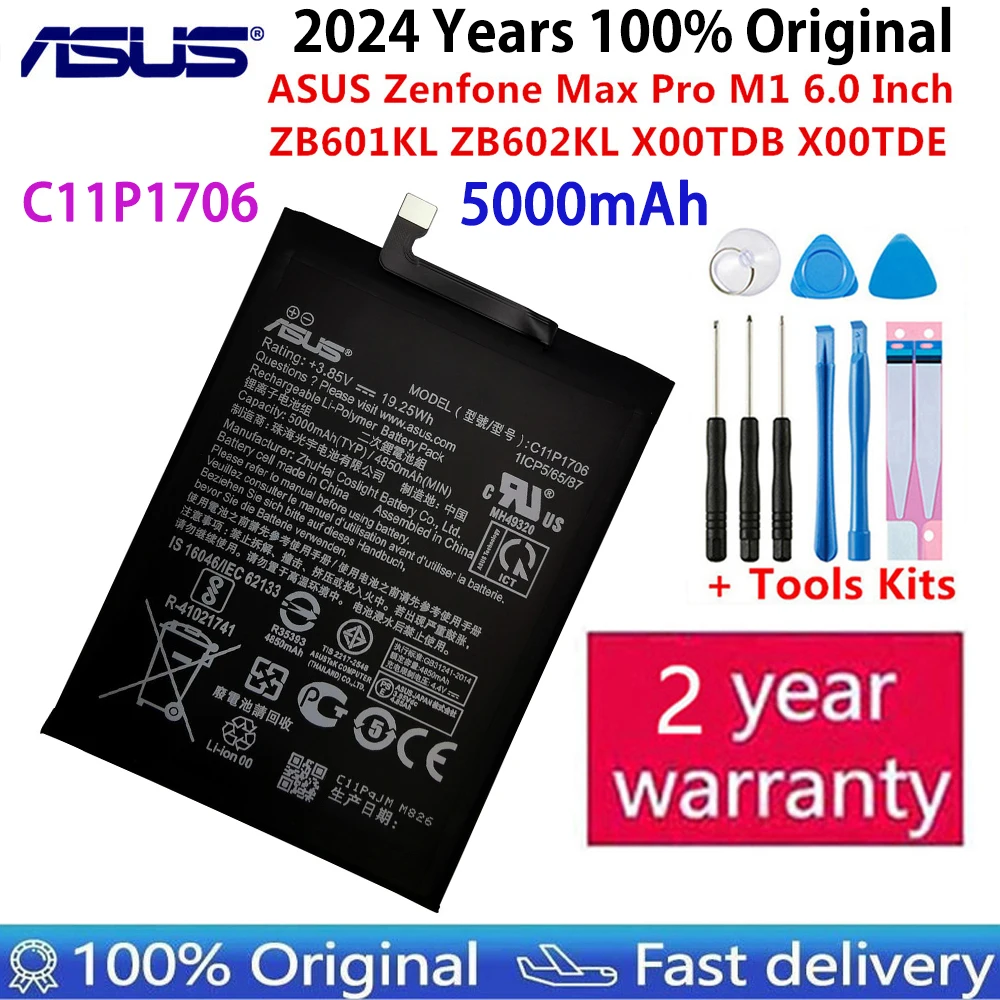 Original ASUS High Capacity C11P1706 Phone Battery For Asus ZB601KL ZB602KL X00TDB X00TDE 4850mAh+Free Tools