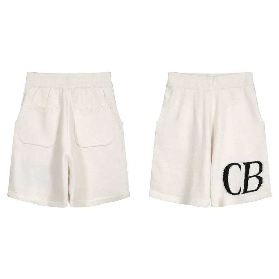 High Street Tide CB letters minimalist logo 2025 jacquard wool drawstring shorts men loose casual knitted pants tide