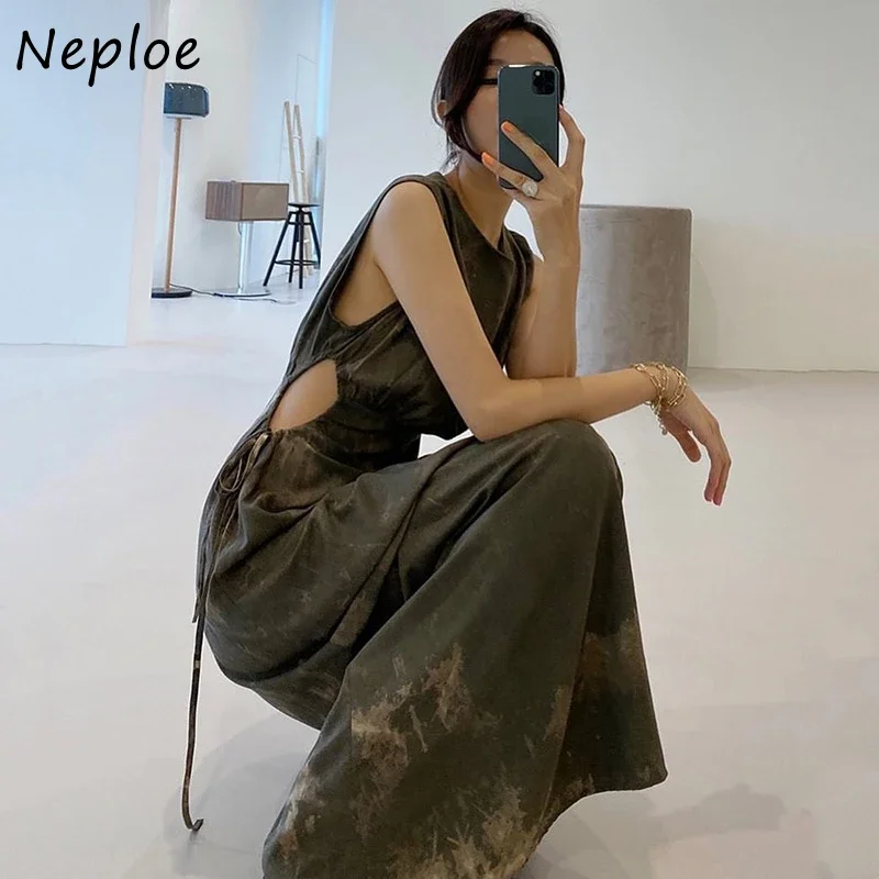 Neploe O Neck bez ramiączek sukienka bez ramiączek kobiety nadruk w stylu Vintage czeski wakacje Vestidos wysokiej talii Hip linia długa suknia