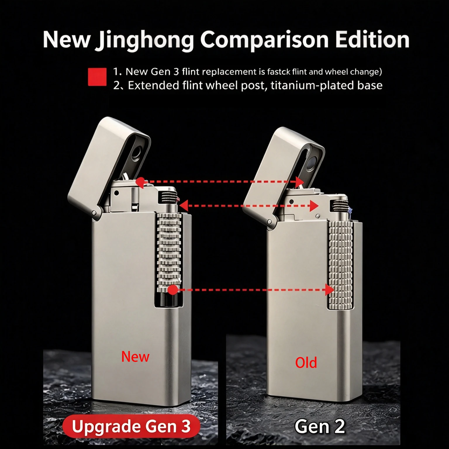 Rare Titanium Pocket Oil Lighter Refillable Side-Slide Trench Lighter Long Lasting Metal Flip Top Lighter Men Gift