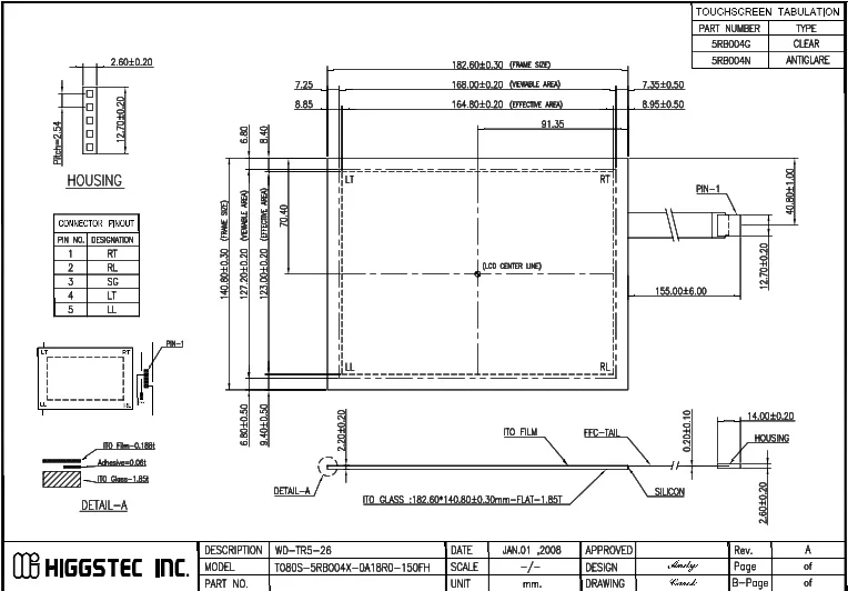 HIGGSTEC 8-inch T080S-5RB004N-0A18R0-150FH high temperature five-wire resistive screen T080S-5RB004X-0A18R0-150FH touch glass