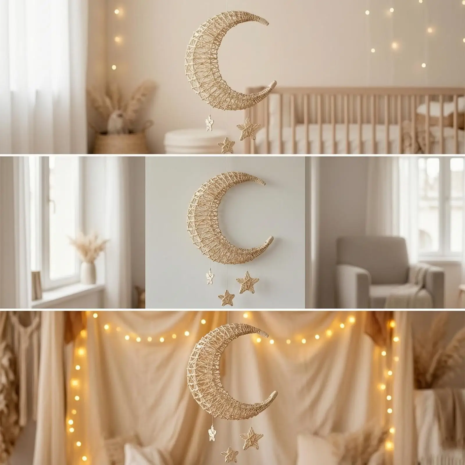 Moon Ornament with Stars Lightweight Rattan Wall Hanging Decorative for Nursery