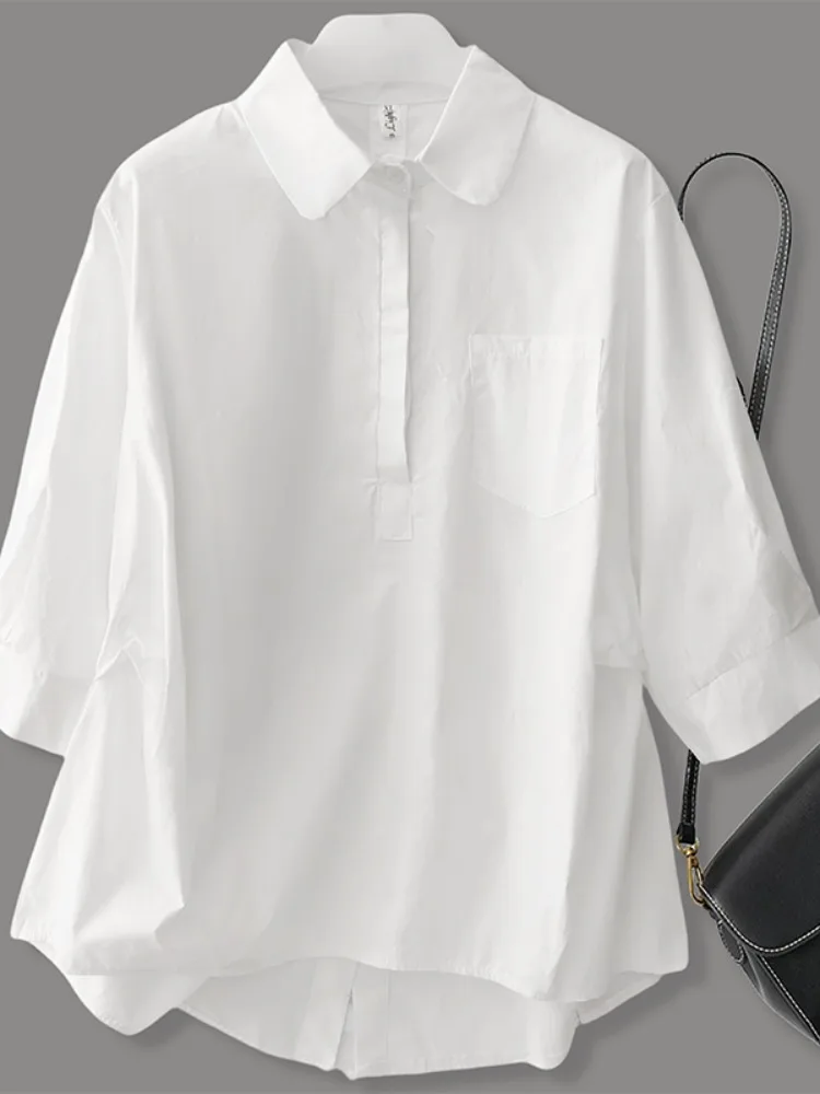 White Casual ort Sve irt Women's f Open Collar Summer 2025 New plus Size Small Frame Commute Sle Button Detail