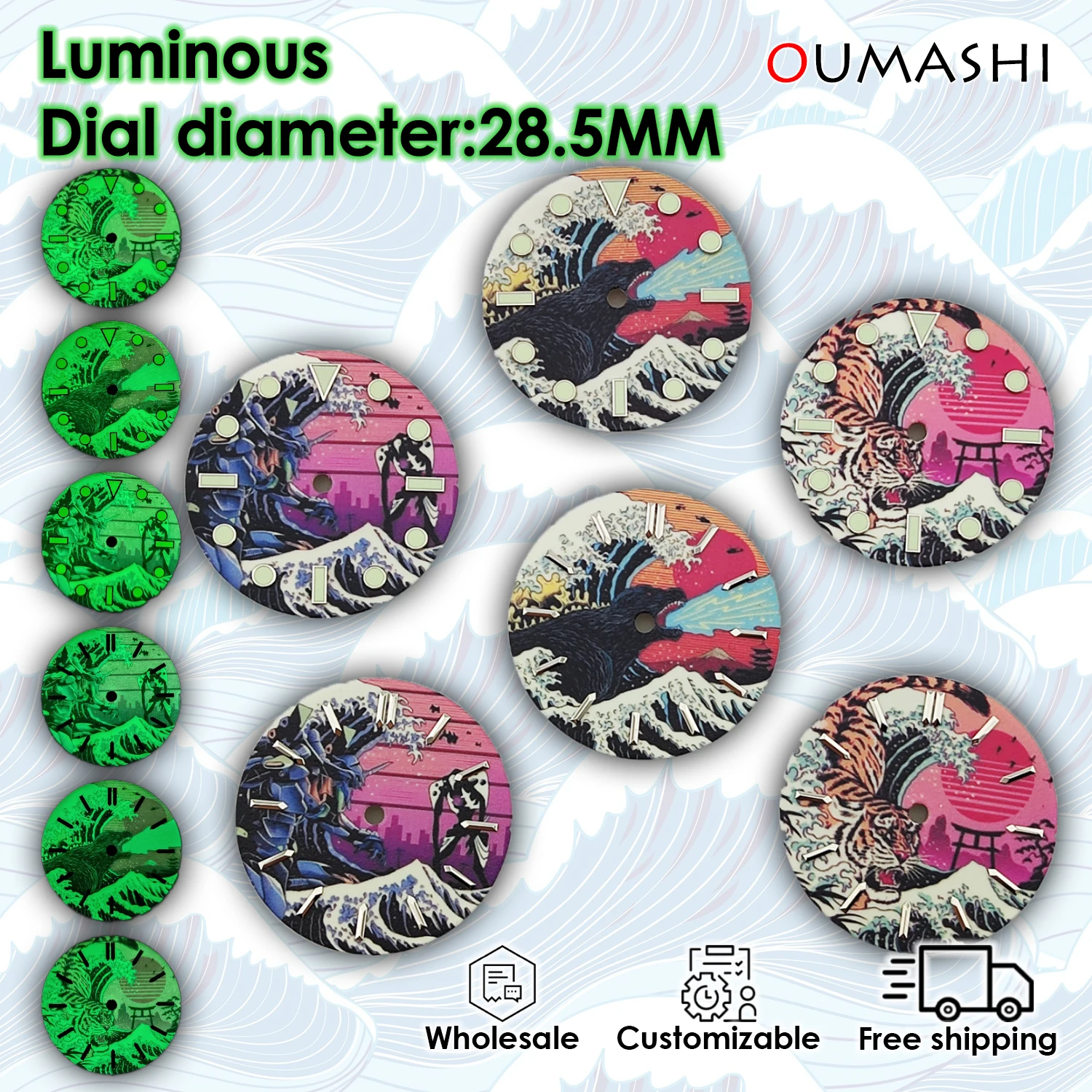 

28.5mm Watch dial Full luminous Japan style Suit for NH series/ ETA2824/MIYOTA 8215/PT5000 movement Customizable Logo wholesale