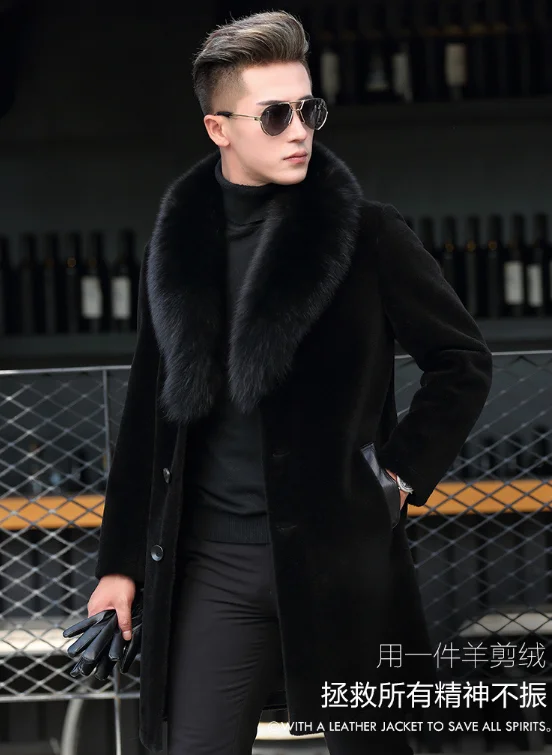 Wholesale Natural Sheep Fur Coat Custom Winter Warm Long Fur Coat Classic Style Luxury Mens Fur Coats