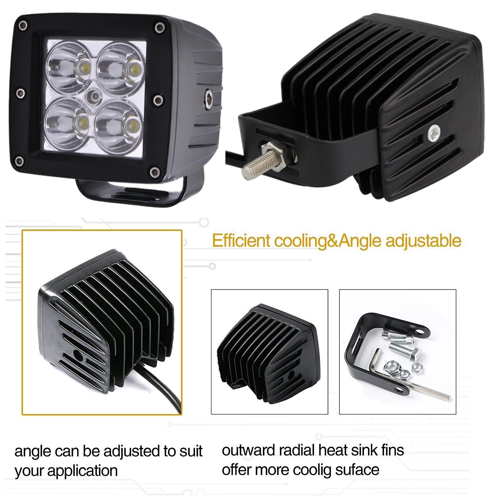 2PCS 3INCH 48W Led Strobe Lights Off Road Work Lights Fog Driving & Wiring Kit Dual Colors Change 8 Modes For Car Truck ATV SUV