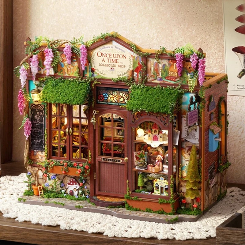 

Retro DIY Wooden Fairy-Tale Wonderhous House Figurines Miniatures Kits With LED Lights Home Decoration For Adult Handmade Gifts