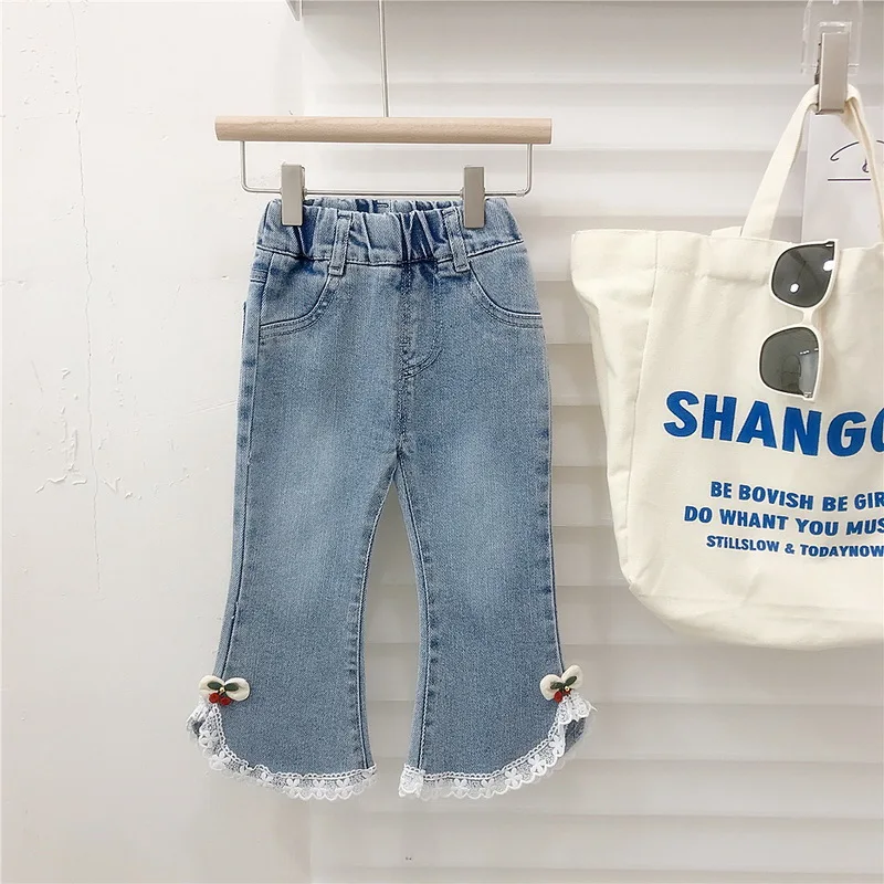 Kids Girls Jeans Lace Long Jeans For Girls Spring Summer Calf-length Baby Girl Casual Style Trousers Children Denim Pants 1-6Yrs