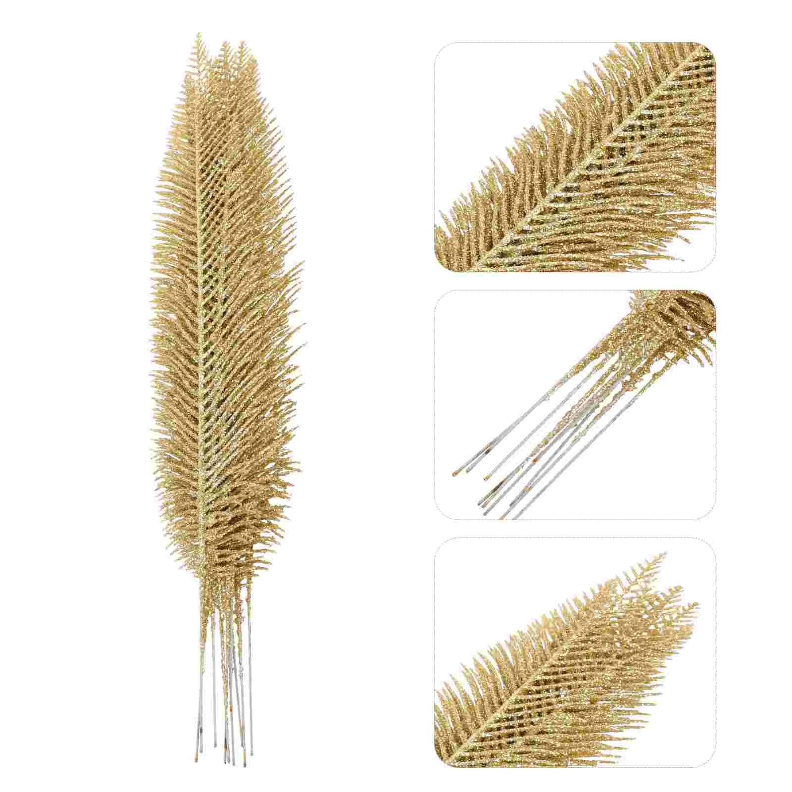 

10 Pcs Gold Powder Blade Christmas Ornament Glitter Artificial Leaves Tree Picks Fairy Lights Fake Decor Plastic