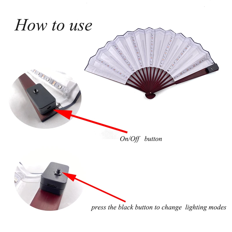 13 Inches LED Light Up Folding Hand Fan Colorful RGB Luminous Decorative Fan Glowing Party Fan for Carnival Stage Performance