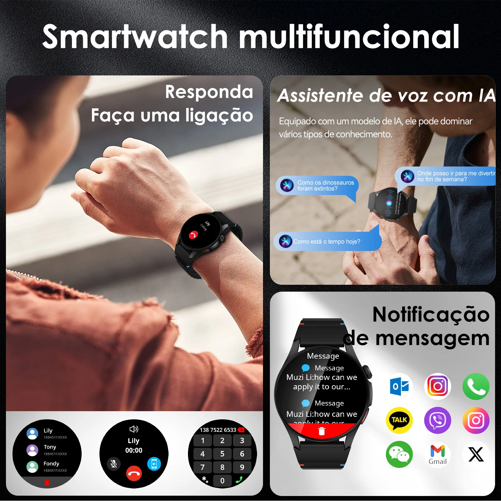 Relógio GPS AURAFIT، 1,43 Amoled، azabba d'água 3ATM، mais de 150 modos esportivos، monitoramento de health، Android e IOS