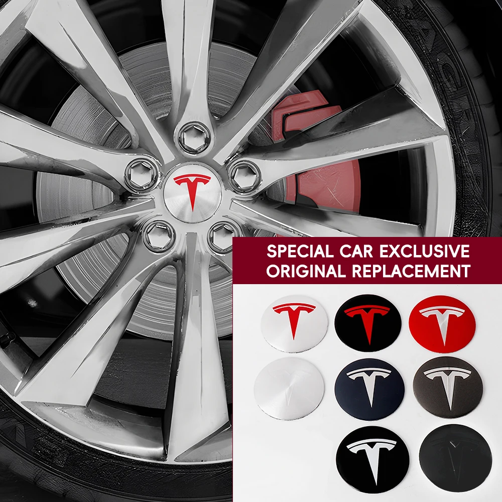 4 piezas de tapas centrales para llantas de coche de 56 mm con adhesivo para Tesla Model 3, Model Y, Model S, Model X, Highland, SpaceX, Juguete, Accesorios para Auto
