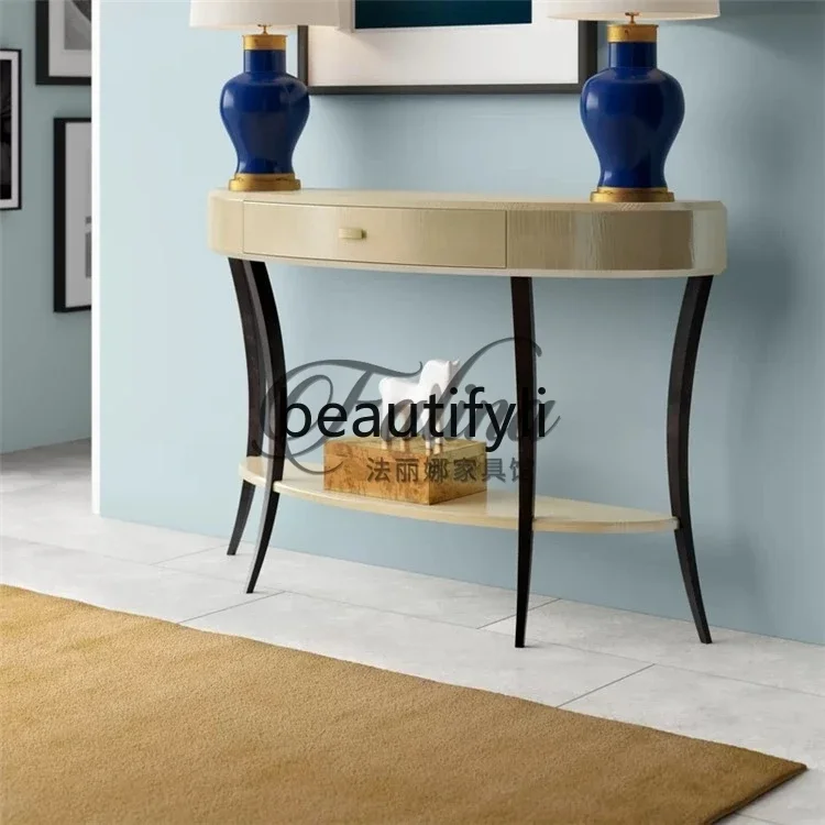 New arrive French light luxury solid wood entrance table semi-round decorative cabinet ultra-narrow modern simple decorative cab