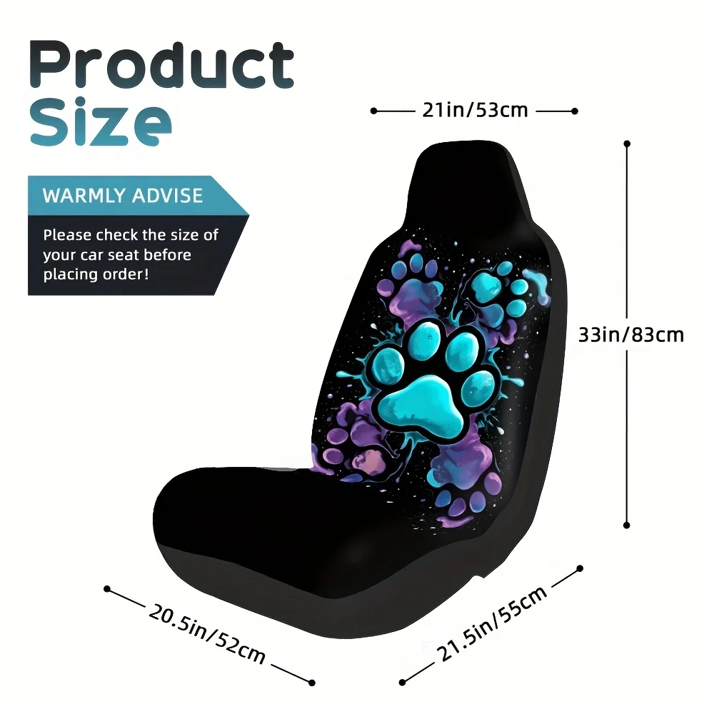 Set Of 2, Brightly Colored Animal Paw Print Car Seat Covers, Comfortable And Collapsible, Fits Most Front Seats, Perfect For Enh