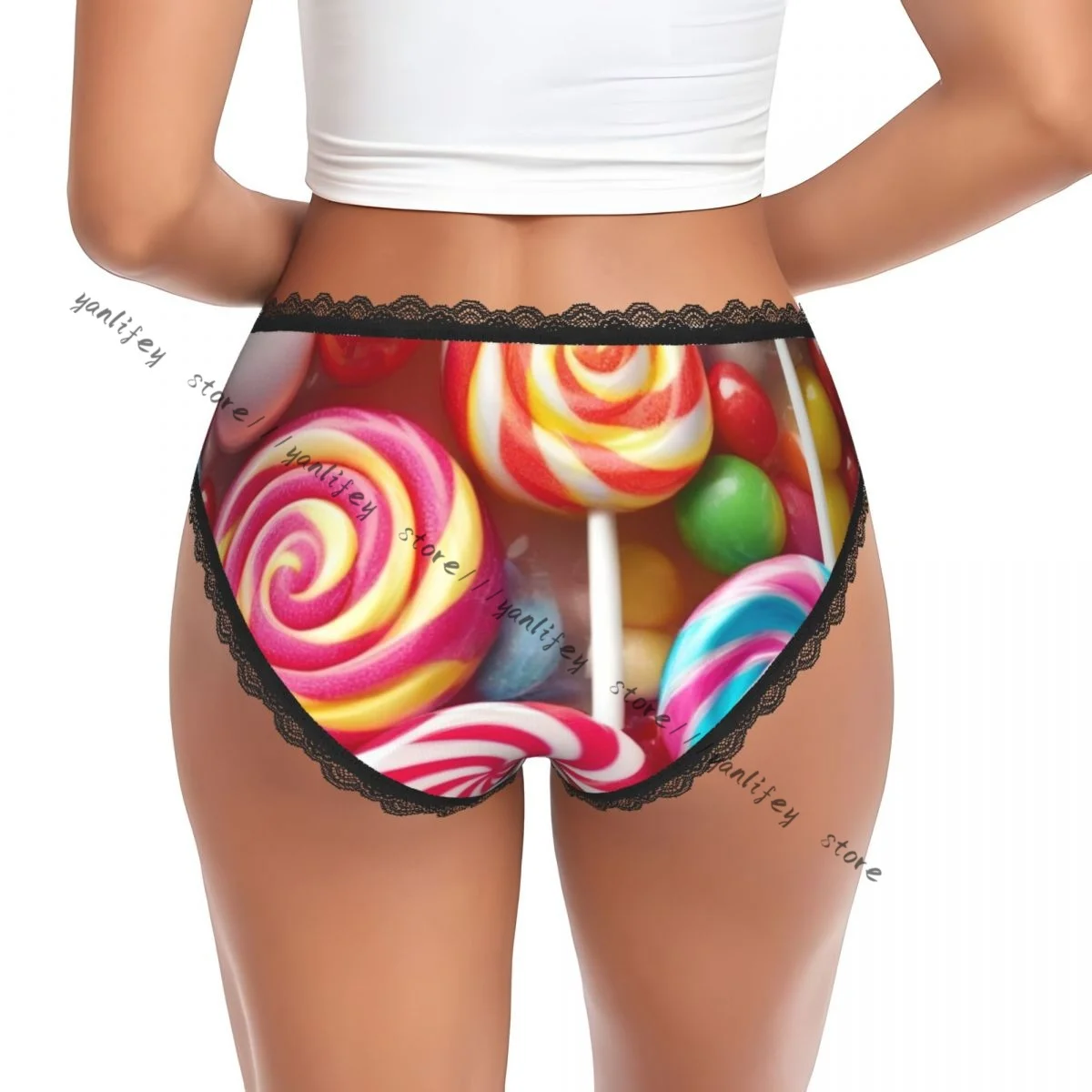 Women Lace Triangle Underwear Collection Of Assorted Sweets Colorful Candies Daily Panties