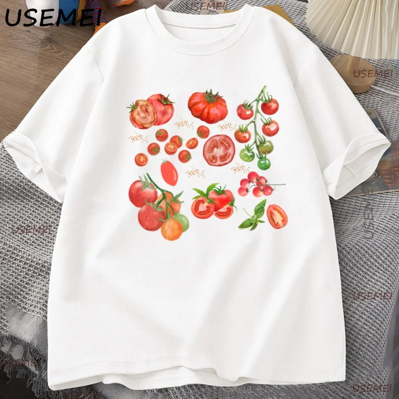 Fruit Tomato T-Shirt Cottagecore Clothing Vegan T Shirt Aesthetic Clothes Men Women Graphic T Shirts Summer Harajuku Cotton Tee
