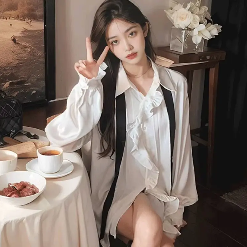 Chemises à manches longues pour femmes, chemisiers boutonné en mousseline de soie, manches lanternes, esthétique subculturelle, Punk Rock, tendance, Streetwear d'automne