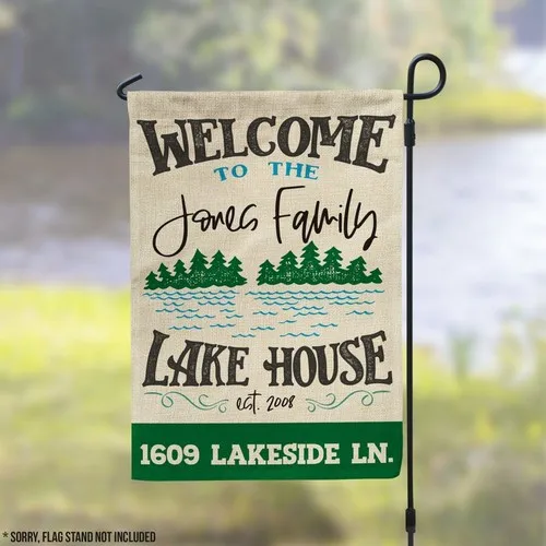 lakehouse garden flag welcome to our lake house personalized or non personalized JJE DDI GGX