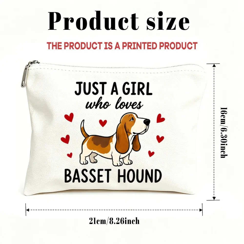 1pc Makeup Cosmetic Bag & Toiletry Pouch,Versatile Use,Gift Bag for Women,Basset Hound Printed Makeup Bag for Mom Daughters