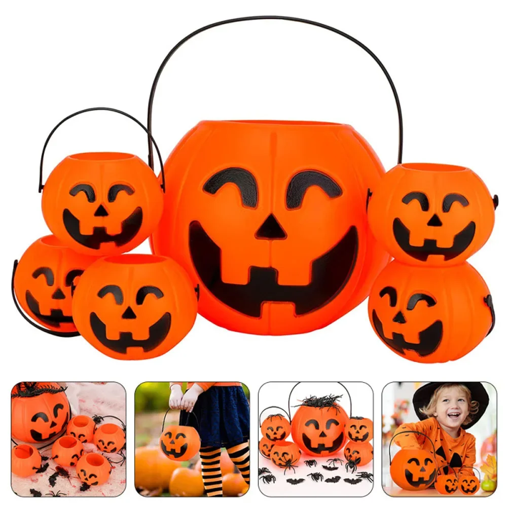 3 sizes Handheld Pumpkin Bucket Halloween Ghost Festival Decoration KTV Bar Props Smiling Triangle Eyes Pumpkin Can Candy Bucket