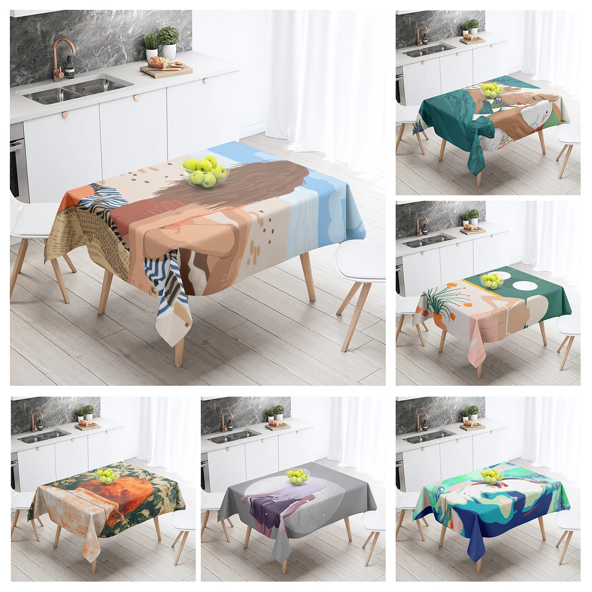 Home tablecloths for dining decoration and rectangular table accessories waterproof cloth Anti-stain restaurant abstract plant