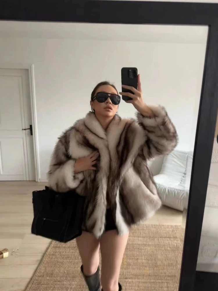 High End and Luxurious Big Collar Faux Fur Coat Solid Color Women's Winter New Casual Loose Temperament Thick Furry Coat