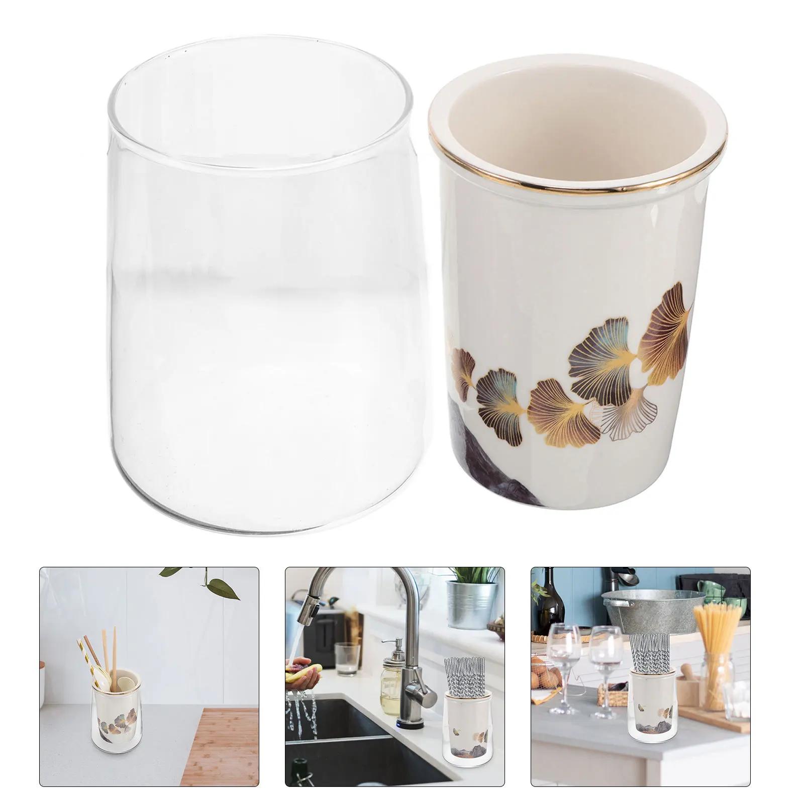 

Ceramic Utensil Holder Crock Chopstick Storage Baking Organizer Countertop Kitchen Decor Cooking Utensils Cutlery