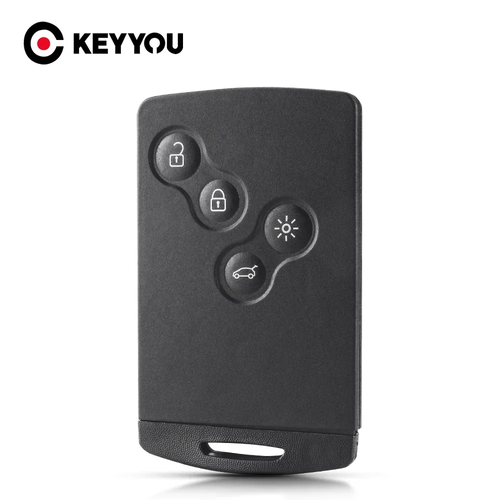 KEYYOU 1PCS Key Shell 4 Buttons For Renault Laguna Koleos Megane Fob Remote Smart Card Key Case WIth Insert Small Key Blade