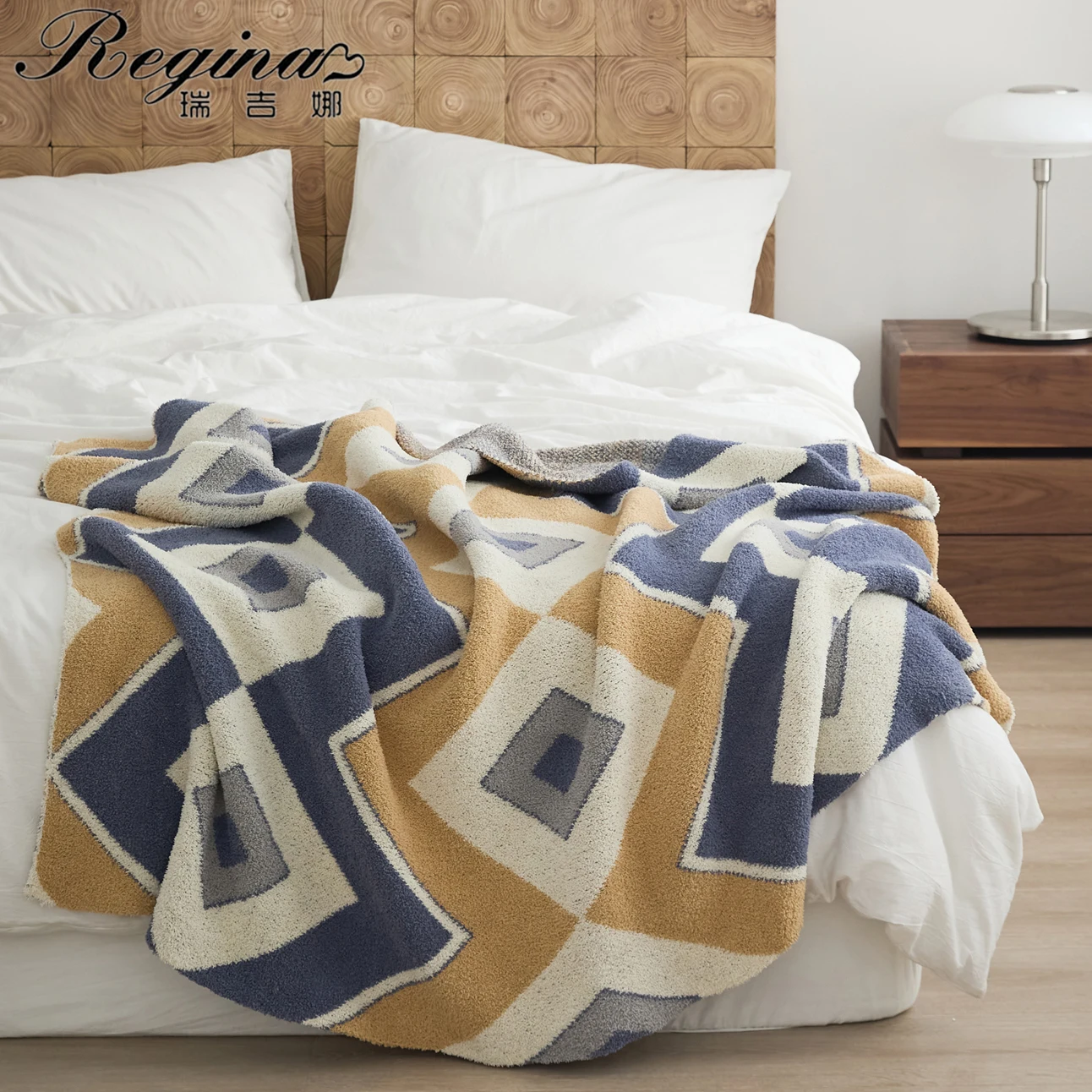 

REGINA Four Contrast Color Plaid Blanket Fluffy Downy Chic Cozy Morden Endless Abstract Eyes Microfiber Knitted Throw Blankets