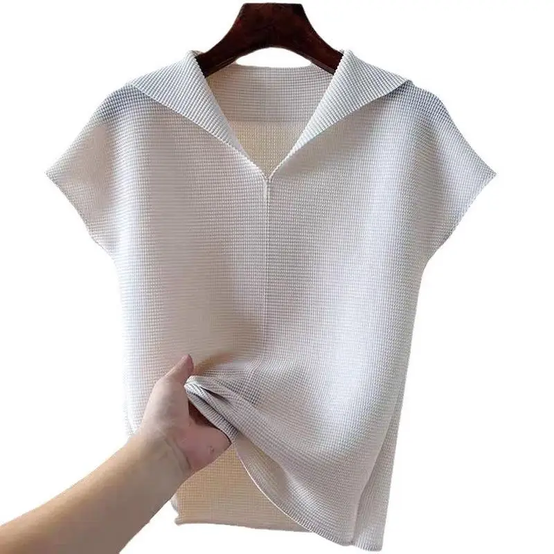 Afslankend effect Dames T-shirt Casual Sle ort Sve Gevouwen textuur Zomer Nieuwe collectie Faionable Slim Fit Top