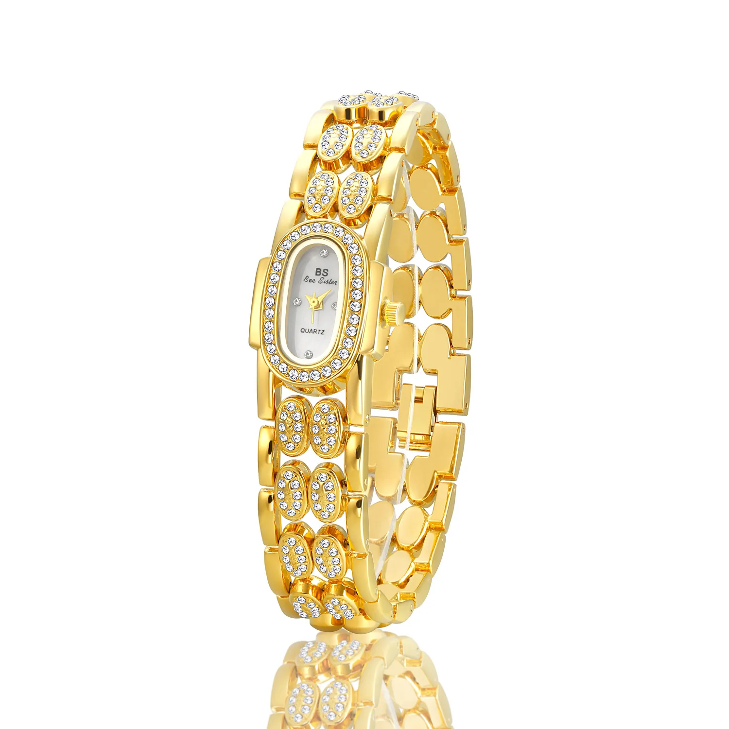 ساعات ذهبية بيضاوية فاخرة للنساء سوار ألماس من حجر الراين مقاوم للماء فستان أنيق للسيدات ساعة يد كوارتز عصرية