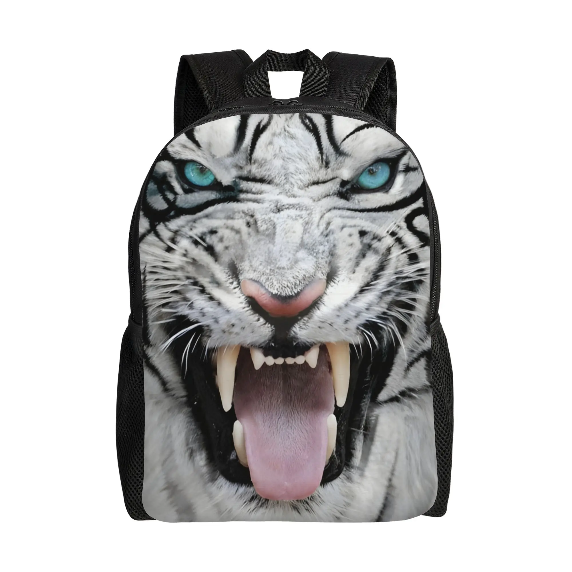 

Custom 3D Print Roaring White Tiger Animal Head Backpack for Girls Boys Punk Music School College Travel Bags Women Men Bookbag