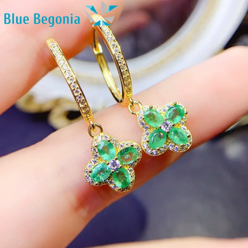 

Natural Emerald Earrings for Women Fine Jewelry Anniversary Gift 925 Sterling Silver 4*5mm Gemstones