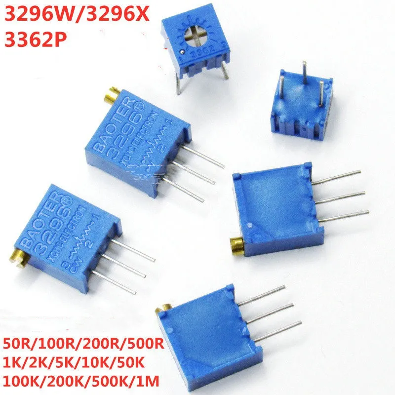 50PCS 3296W Top-adjustable 3296X Side-adjustable Multi-turn 3362P Horizontal Single-turn Potentiometers 50/100/200Ω/10Ω/100Ω