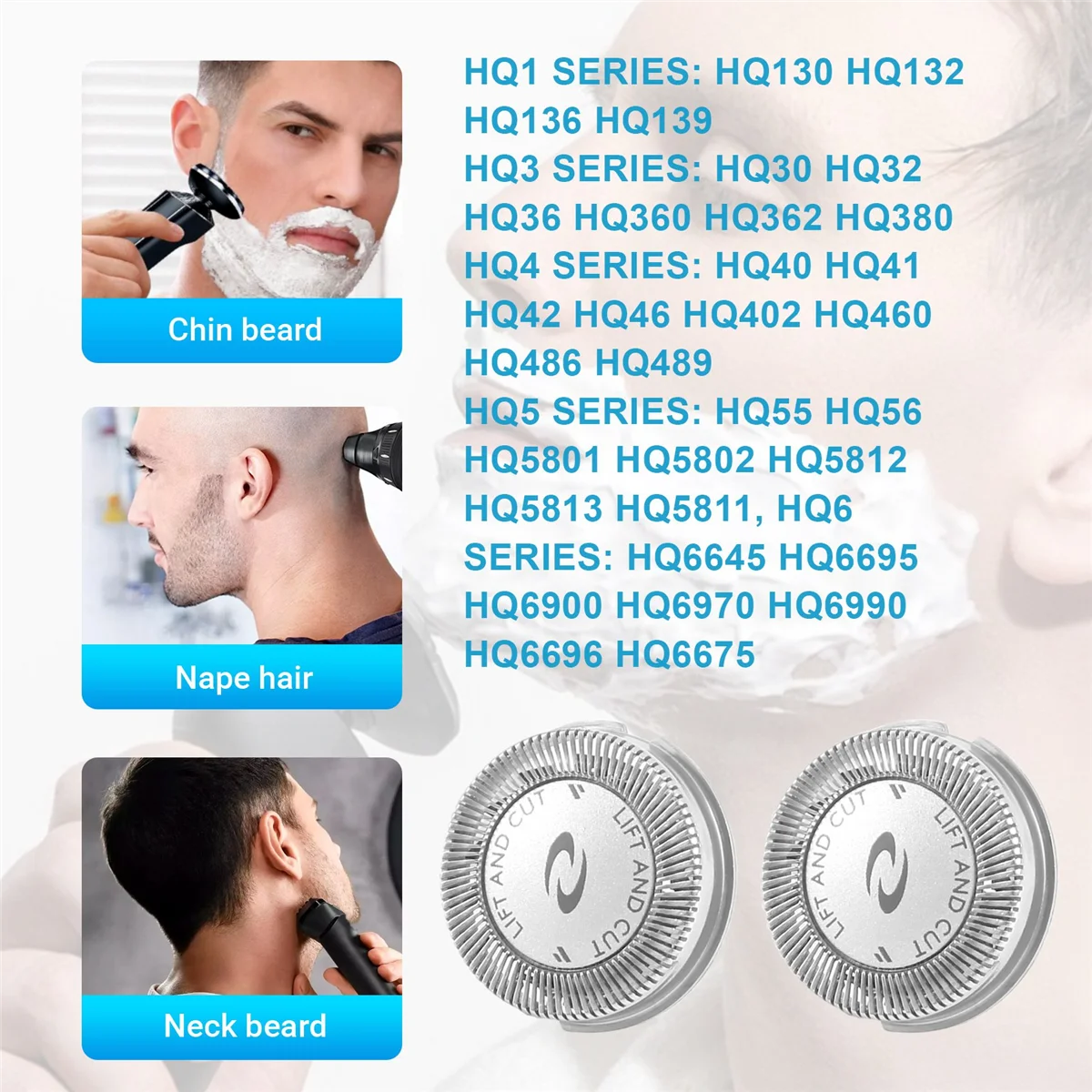 4 pezzi di ricambio per rasoio a lama per Philips Norelco HQ3 HQ30/HQ32/HQ36/HQ300, argento