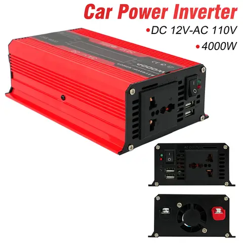 Inversor de Potência para Carro 4000W, Conversor DC 12V para AC 110V 60Hz com Display e Carregamento Rápido USB Duplo 4.2A para Carro